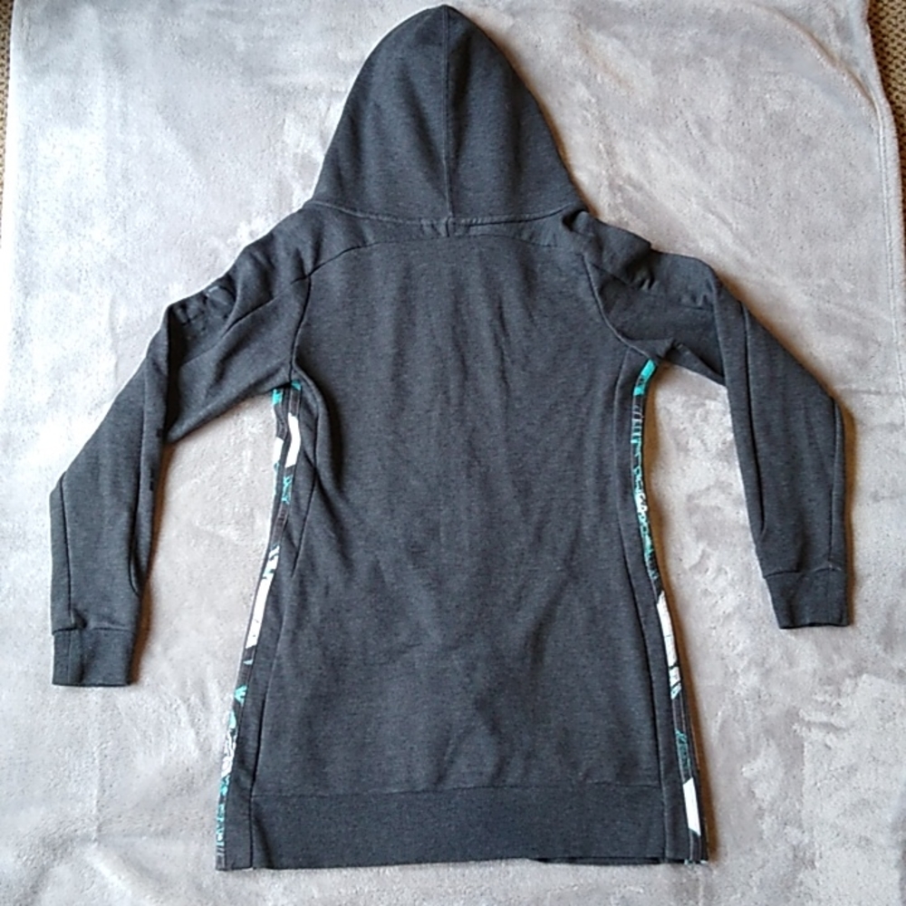 Adidas Neo Long Full Zip Hoodie Athletic Sweat Jacket Women's M. Gray Aqua/White - Picture 8 of 10